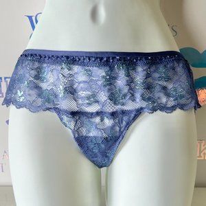 New Victoria's Secret Sexy Lace Women's Panty Thong Sz Small Strappy Sheer Blue